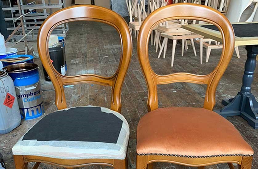 Antiquing balloon chairs for hospitality use
