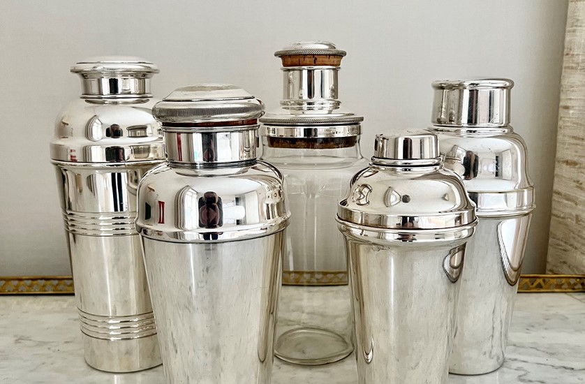 Selection of Art Deco silver plated cocktail shakers