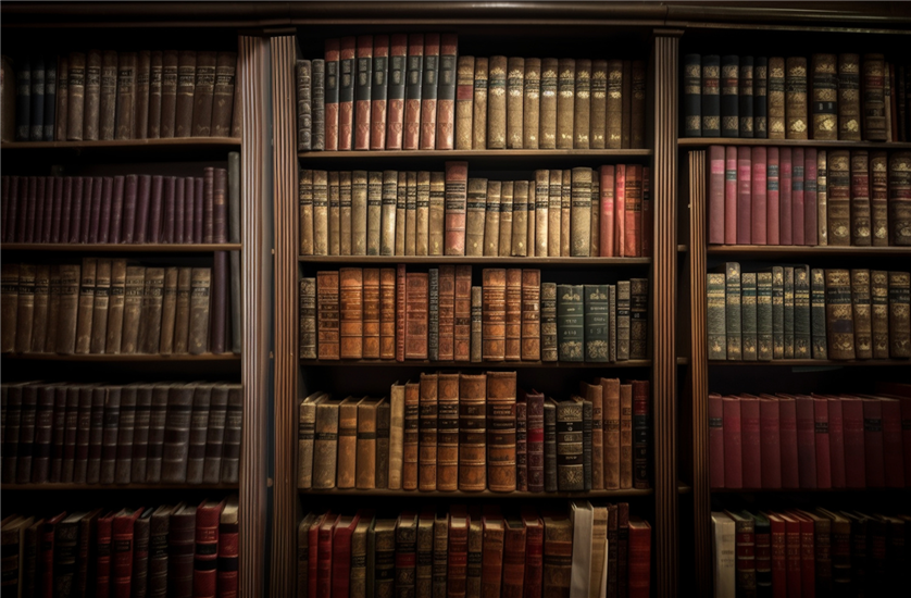 Books on an antique bookcase